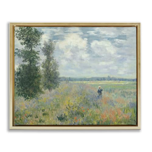 'Lone Person Floral Blossom Meadow Quaint Scene'| Floating Frame Canvas Art