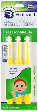 Brilliant Baby Toothbrush by Baby Buddy from Brilliant Oral Care, Babys First Toothbrush - for Babies 4 Months Old Through Toddlers - 2 Years Old, Clean Whole Mouth, Yellow, 3 Count