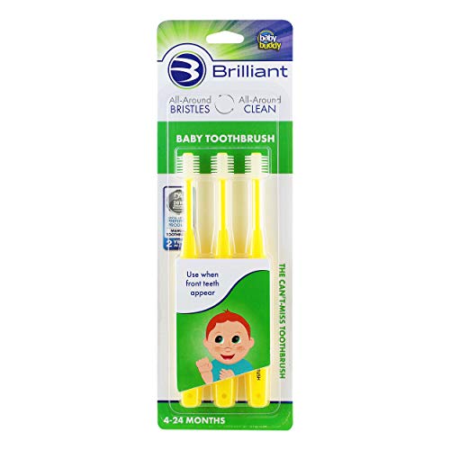 Brilliant Baby Toothbrush By Baby Buddy From Brilliant Oral Care, Babys First Toothbrush - For Babies 4 Months Old Through Toddlers - 2 Years Old, Clean Whole Mouth, Yellow, 3 Count #TOP6