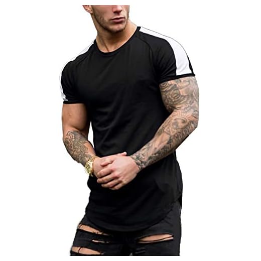 Coshow Herr fitness T-shirt bodybuilding t-shirts träning män sport träningströja casual slim fit stora ränder kortärmade toppar
