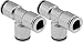 Vixen Air Push to Connect (PTC) Union/Joint Tee/3-way Pneumatic Fitting for 3/8" OD Hoses - Bundle of Two Fittings VXA8338-2