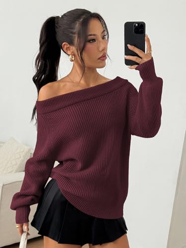 Image of ZAFUL Sweaters for Women Off Shoulder Knit Sweater with Long Sleeve Loose Pullover Jumper Tops