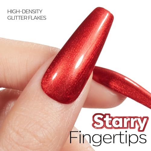 Image of modelones Glitter Gel Nail Polish Pastel Red Gel Nail Polish Soak-Off UV Gel Polish - 28+ Days Long-Lasting Salon-Quality Nail Art DIY Manicure & Gift 15ML