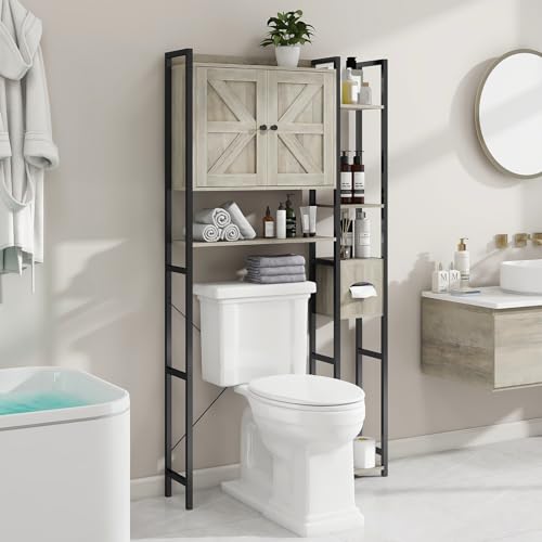 Image of Befrases Over The Toilet Storage Cabinet with 2 Doors Storage Cabinet, Toilet Paper Storage Cabinet with Multi Layer Shelves & Waterproof Feet Pad Suitable for Bathroom, Laundry Room, Small Spaces