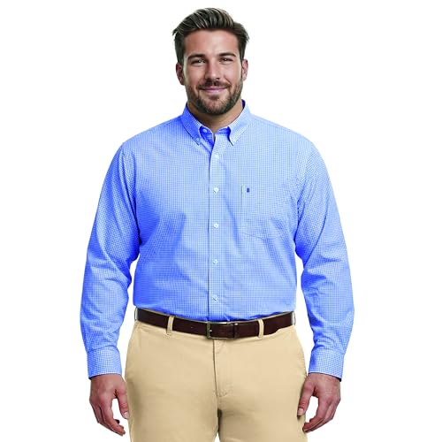 Izod Men's Big and Tall Performance Comfort Long Sleeve Plaid Button Down, Cornflower Blue, 4X-Large Tall