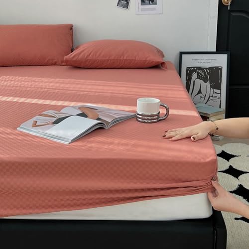 Drap Housse Coton 150x200cm Facile à Nettoyer - Parure Lit 3 Pièces Beydodo Treillis Rouge - 2