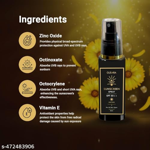 Image of Sunscreen Spray SPF 50++ - Broad Spectrum UVA /UVB Protection, Non-Sticky, Quick Absorbing, Zero White Cast - Face & Body, 60ml - Water & Sweat Resistant