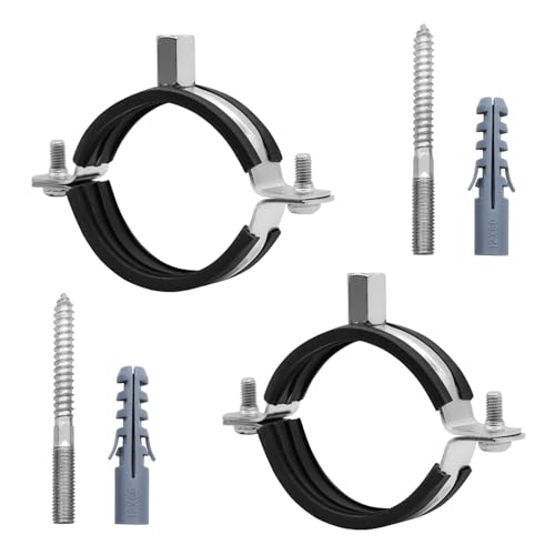 2 Pcs 3.4-3.6 Inch Split Ring Pipe Hanger, 87-92mm Heavy Duty Adjustable Pipe Bracket Clamp with Screw & Expansion Tube, Wall Ceiling Mount Combination Thread M8/M10 Metal Pipe Clamps
