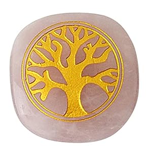 Handflatterende rozenkwarts met levensboom ca. 4 cm