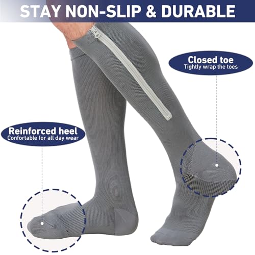 Image of Men Zipper Compression Socks Colorful 20-30mmhg Compression Stockings Knee High Zipper Support Socks for Men Women Swelling Edema Running