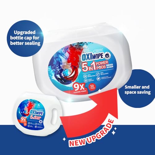Newbark Laundry Detergent Pods 4 in 1 Oxiwipe Laundry Pacs,High Efficiency (HE), Stain Fighter,Fresh Scent, 50 Counts