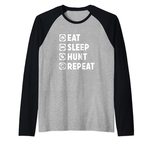 Funny Eat Sleep Hunt Repeat Rabbit Deer Hound Camiseta Manga Raglan