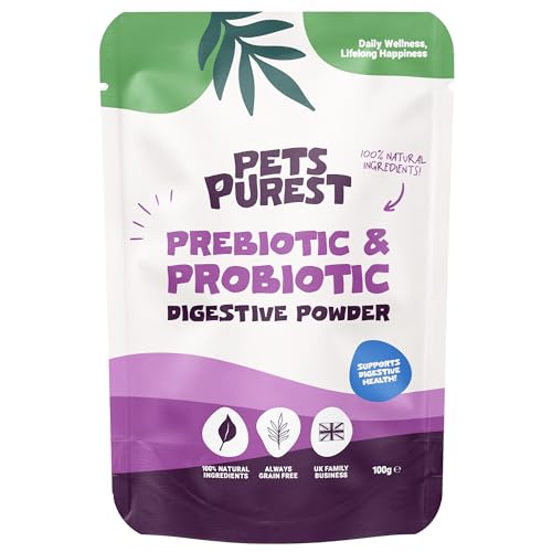Pets Purest Digestive Prebiotic Probiotic for Dogs, Cats & Pet - 100% Natural Fibre Digestion Enzymes Immune Support Supplement for Gut Health and Healthy Stools