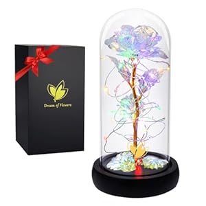 Mothers Day Galaxy Flowers Rose Gifts, Gifts for Mom, Mothers Day Infinity Rose Flower Gifts, Mothers Day Artificial Flower Gifts, Rainbow Last Forever Rose Flower Gifts in Glass Dome (Colorful Rose)