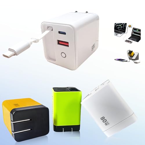 Tobre 3 in 1 GaN Charger, Scalable 80W Max Fast Charging Block with Retractable Type-C Cable & 2 USB Ports, All-in-One Wall Charger for iPhone 16/15/14, Galaxy S25, Pixel,Laptops (White, 80)