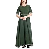 Kleid mit bodenlangem Rock Leonardo Carbone Mittelalter Damen Kleid mit Kurzarm und Schnürung grün Baumwolle - L