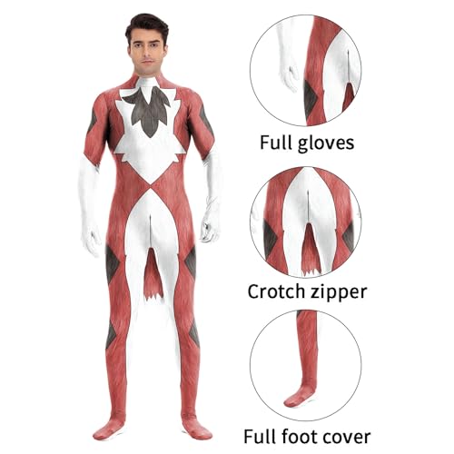 Image of Animal Full Bodysuit for Men Muscle Spandex Jumpsuit Furry Costume with Big Tail for Adult Cosplay Halloween Party
