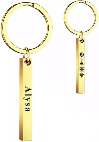 Spotify Keychain Personalized Custom Music Code 3D Engraved Name Vertical Bar Stainless Steel Keyring for Women Men