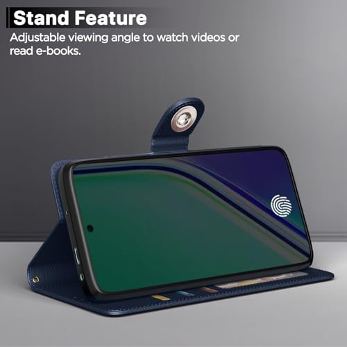 Image of Pikkme Flip Cover for Realme 14 Pro Plus 5G Leather Finish | Inside TPU with Card Pockets | Wallet Stand and Shock Proof | Complete Protection Button Flip Case(Blue)