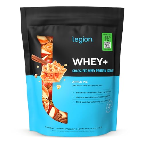 LEGION Whey+ Protein Whey Isolate from Grass Fed Cows (Apple Pie, 30 Servings) - Whey Protein Isolate Powder Low Calorie, Non-GMO, Sugar Free, Lactose and Gluten Free, All Natural Protein Powder