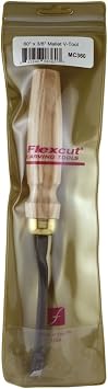 Flexcut Wood Carving Gouge | 60 Degrees x 3/8 Mallet V-Tool | 1095 High Carbon Steel Blade | Ash Hardwood Handle | MC360 | Made in the U.S.A.