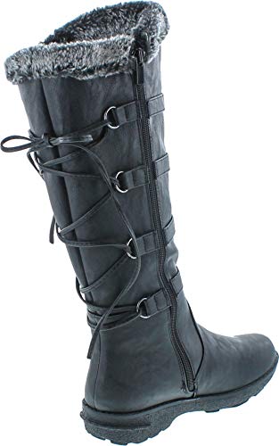 Image of Forever Link Women's Klein-70 Closed Round Toe Buckle Slouch Flat Heel Mid-Calf Boot