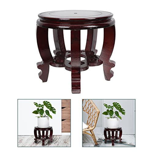 Doitool Wood Planter Stand Round Wooden Fish Tank Stand Oriental Style Indoor Plant Stand Wooden Display Base #TOP6