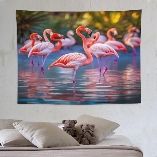 Tapisserie flamant rose grand format pour salon et chambre bohème