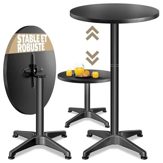 Casaria® Table de Bar bistrot Pliable Ronde ? 60 cm réglable en Hauteur 70 cm / 115 cm 2 en 1 en Acier Mange Debout