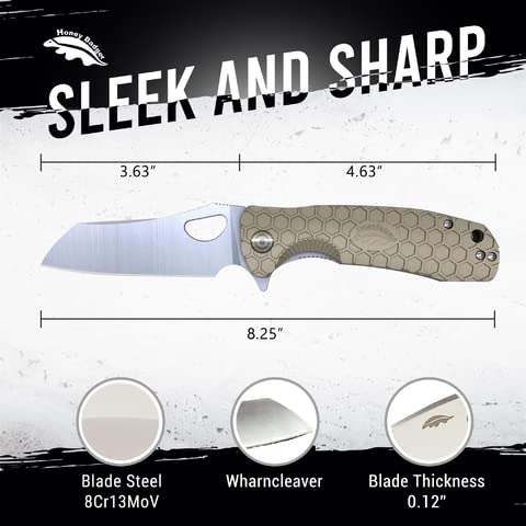 Western Active Honey Badger Knife - Flipper Wharncleaver Pocket Knife, Edc Knife, Hunting Knife With 3.6" Steel Blade, Nylon+Glass Fiber Handle, & Reversible Pocket Clip, 4.0Oz, Large Tan Hb1032 #TOP1