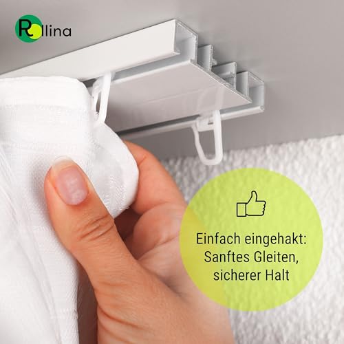 Rollina Gardinenhaken 8mm (100 Stück) | Gardinenröllchen für Schienen mit 4mm Laufkanal | Gardinengleiter in Standardgröße | Vorhanghaken