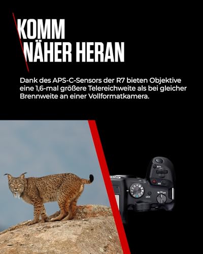 Canon EOS R7 Systemkamera mit RF-S 18–150mm Objektiv – 32,5 MP APS-C CMOS-Sensor – Dual Pixel CMOS AF II, integrierte Bildkombination, UVC/UAC-kompatibel - Perfekt, um Naturmomente einzufangen