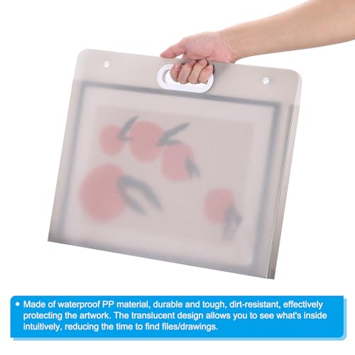 Image of PATIKIL 13 x 11 Inch Plastic Art Portfolio, Large Art Storage Bag with Handles, Waterproof Folder Container for Artwork Drawing Sketch Poster Photography Diamond Painted, Clear Gray