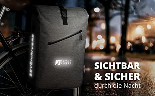 Foto von SEVENRIVERS 3 in 1 Fahrradtasche - Rucksack, Gepäckträgertasche & Umhängetasche in einem - Wasserdicht & PVC frei - inkl. Laptoptasche (24L) (grau)