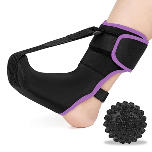 Stecca Notturna Per Fascite Plantare, Stecca Notturna Donne e Uomini per fascite plantare con Massage Ball Regolabile Ortesi alla Caviglia per Piedi piatti Achille Tendinite Dolore al Piede (Purple)