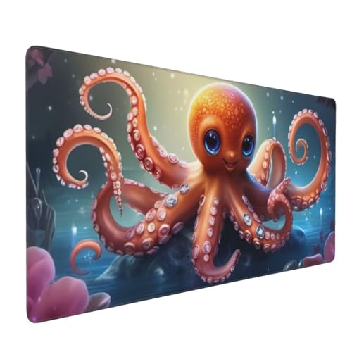 Tapis de Souris 120x60 cm Grand Tapis Souris XXL, La Pieuvre Tapis de Souris Bureau Gamer, à Bords Cousus, Base en Caoutchouc Antidérapante, sous Main pour Clavier et Souris, Decoration Maison E-1124