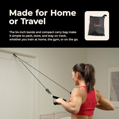 Image of Sunny Health & Fitness Premium Resistance Band Set with Door Anchors, Wrist Straps, Handles Carry Bag Optional Padded Ankle Straps (Pair) for Strength Training, Booty Workout, Lower Body Exercises