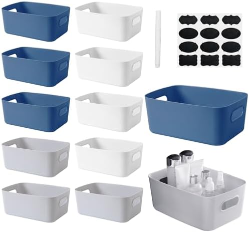 12 x Plastic Storage Baskets (20 x 14 x 6.5 cm), Storage Boxes wi...