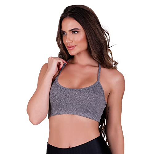 Top Academia Alça Fina Fitness Nadador sem Bojo Liso Ana Tamanho:M;Cor:Cinza;Genero:Mulher