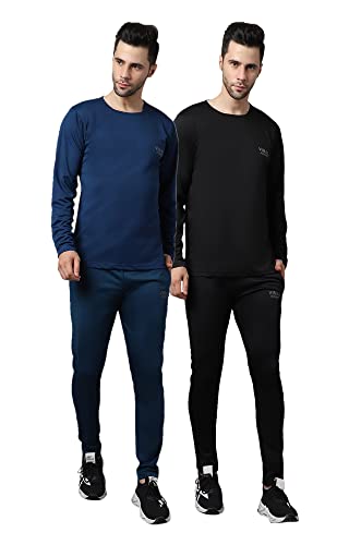 Image of MACK JONNEY Dryfit Lycra Solid Multicolor Tracksuit Co-ord Set for Men (Pack of 2)-DRY T FS BLU BLK D10 BLU BLK 04-M