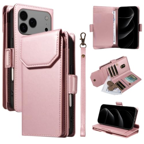 Étui portefeuille iPhone 11 Pro Max cuir de qualité supérieure or rose avec clapet aimanté