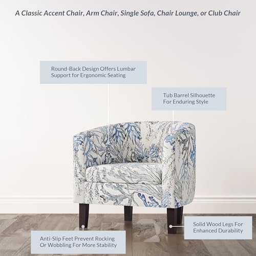 Image of BELLEZE Accent Barrel Arm Chair, Set of 2 Modern Comfy Upholstered Tufted Club Chair with Sturdy Legs and Linen Fabric for Bedroom Living Room - Blue Coral