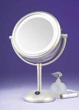 Two Sided Lighted Makeup Mirror Round | Swivel Tabletop Vanity Mirror Magnified 5X