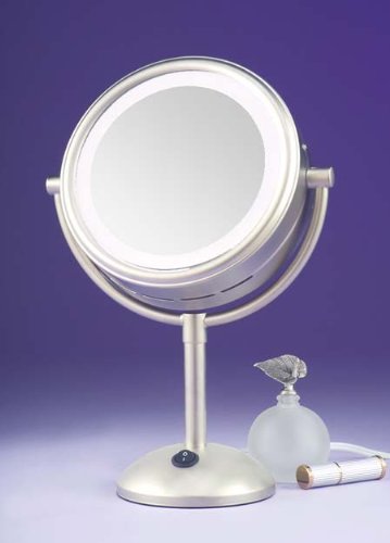 Two Sided Lighted Makeup Mirror Round | Swivel Tabletop Vanity Mirror Magnified 5X
