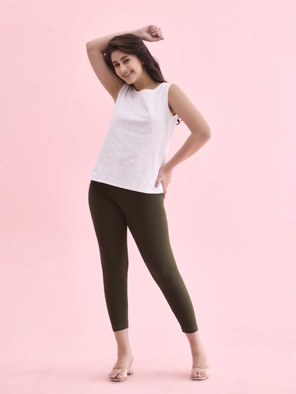 Image of GO COLORS Soft Cotton Stretch Cropped Leggings for Women | Breathable, Mid Rise