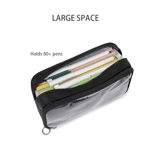 Image of Pencil Case, Large Capacity Zipper Pencil Pouch, Multi- Slot Pen Bag, Transparent Makeup Bag, Portable Office Stationery Pencil Bag.