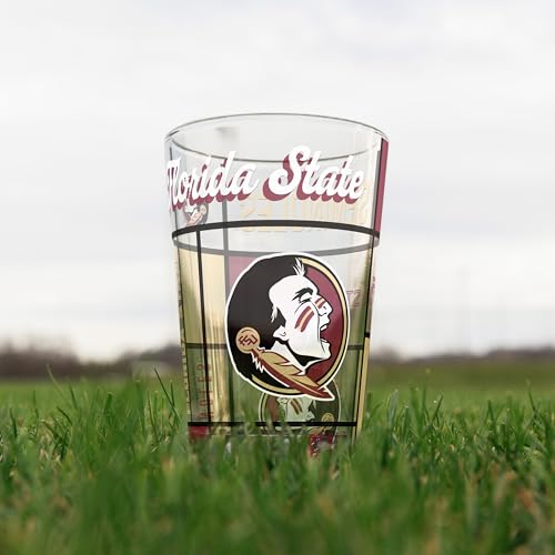 Image of Logo Brands NCAA oz Stained Glass Pint Glass - 3D Embossed Logo & Bold Team Colors - Durable Sports Fan Beer Glass for Home, Bar & Tailgates