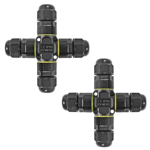 2PCS 4 Way 2pin Junction Box X Shape IP68 Waterproof Power Cable Connector M20 Ø0.18-0.4in Range for Outdoor Billboards, Tunnel Lights, Road Landscape Lights