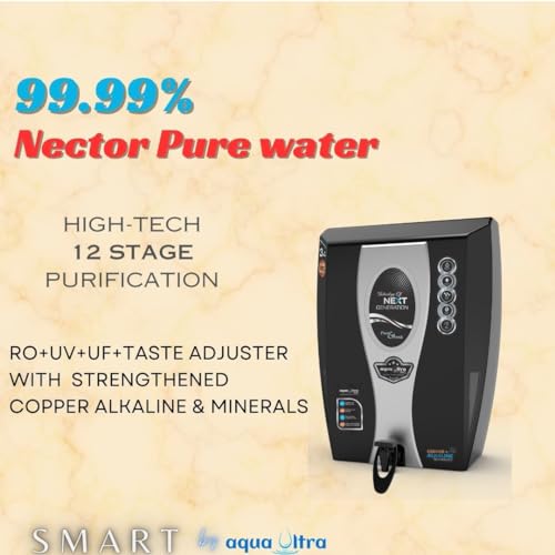 Image of AQUAULTRA Ro+Uv+Uf Water Purifier ( Smart) Aqua Ultra Pro Black Fully Automatic With Copper +Zinc+ Alkaline 13-L Ro+Uv Uf+Tds Controller Water Purifier For Home Kitchen