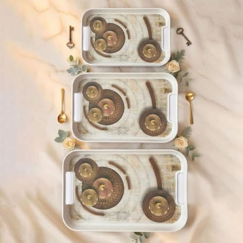 Image of Melamine Serving Tray Set | Serving Trays | Tray for Serving Tea, Coffee, Snacks | Break Resistant| Double Laminated | Multi-use | Glossy |Tray Set of 3 (Small, Medium, Large) (Brown)